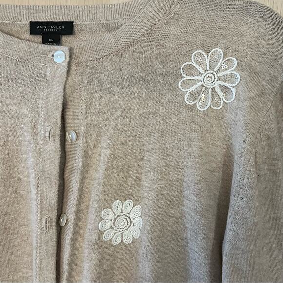 Ann Taylor Factory Flower Appliqué Cardigan - Picture 2 of 3